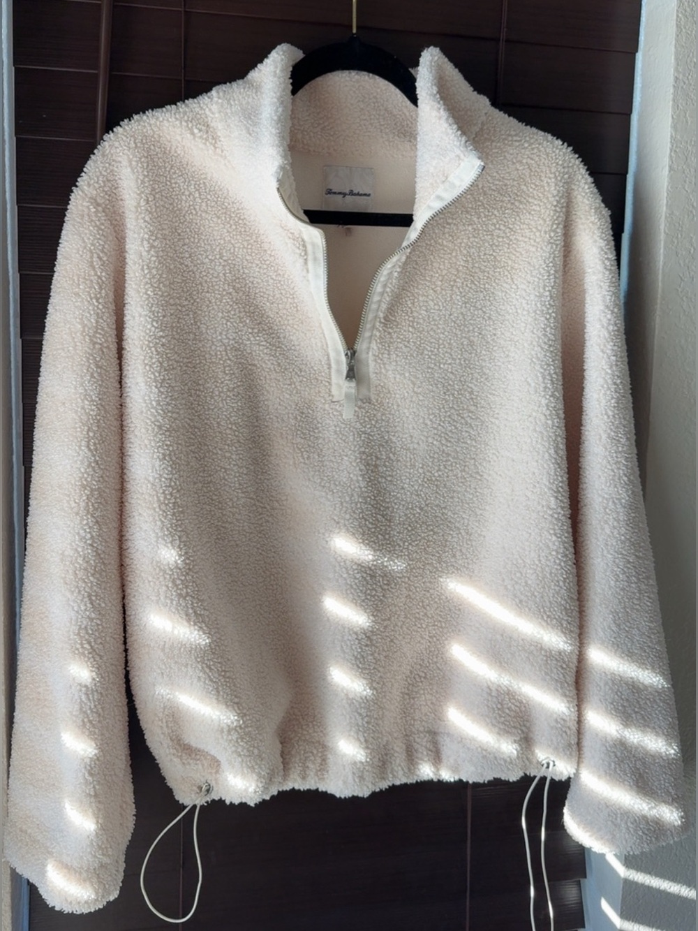 Tommy Bahama Fleece Quarter-Zip Jacket in Cream Size Medium